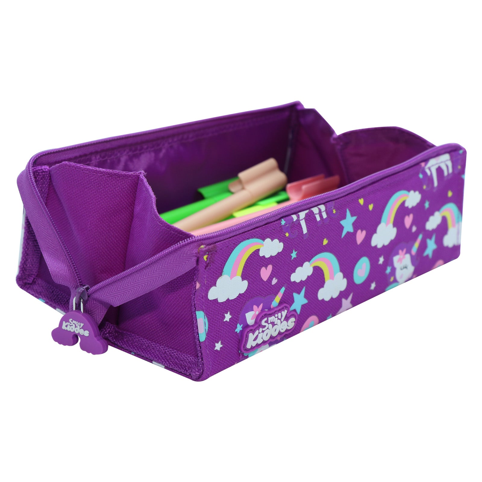 Smily Kiddos Tray Pencil Case Rainbow Unicorn Theme Purple