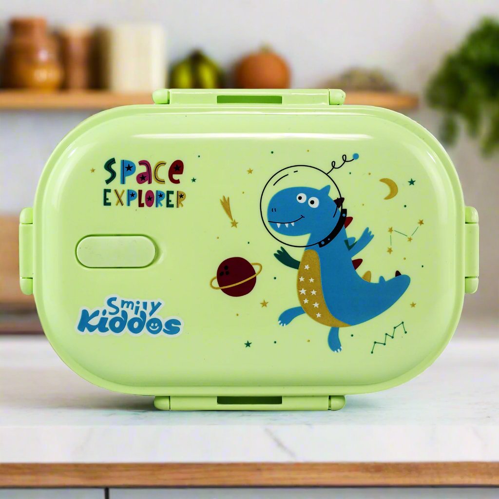 Smily kiddos Stainless Steel Space Dino Theme Lunch Box - Green 3+ years