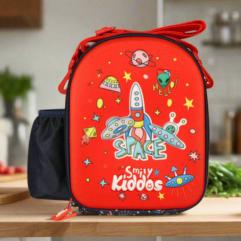 Image of Smily Kiddos Hardtop Lunch Bag Space Theme Red & Black