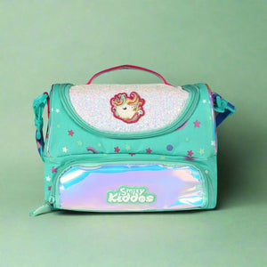 Smily Kiddos Double Compartment Holographic Lunch Bag Unicorn Theme Turquoise