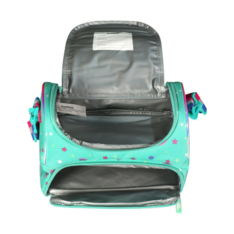 Image of Smily Kiddos Double Compartment Holographic Lunch Bag Unicorn Theme Turquoise